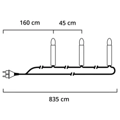 9,75 m lang lyskæde med toppærer inden i, 16 lk.