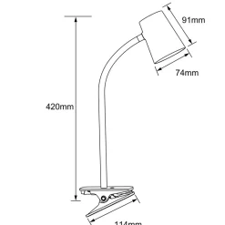 Adda LED-bordlampe med klemme hvid dæmpes i 3 trin