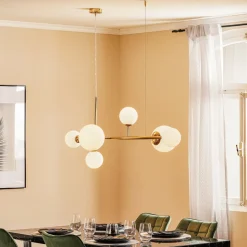 Affjedringslampe Dione, 6 lyskilder, gylden