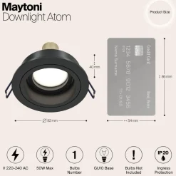 Akron indbygningslampe, justerbar, rund, sort