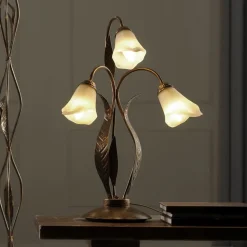 Alga bordlampe, 3 lyskilder, jern, glas, florentinsk