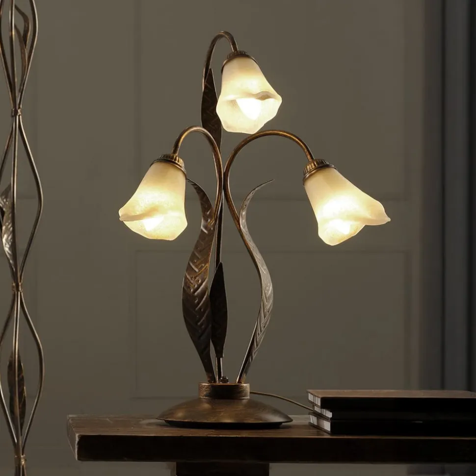 Alga bordlampe, 3 lyskilder, jern, glas, florentinsk