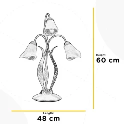 Alga bordlampe, 3 lyskilder, jern, glas, florentinsk