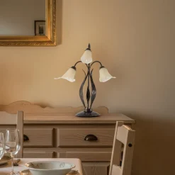 Alga bordlampe, 3 lyskilder, jern, glas, florentinsk