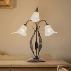 Alga bordlampe, 3 lyskilder, jern, glas, florentinsk