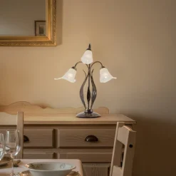 Alga bordlampe, 3 lyskilder, jern, glas, florentinsk