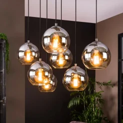 Allessandra hængelampe, 7 lyskilder, Ø 18 cm, røgfarvet grå, glas