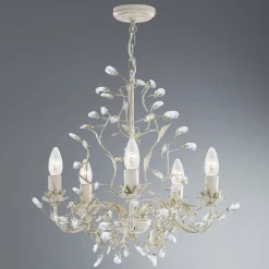 Almandite lysekrone, 5 lyskilder, creme, guld