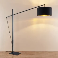 Arcchio buelampe Mossa, 200 cm, sort-guld, tekstil