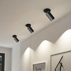 Arcchio indbygningsspot Davin, sort, cylinder, sæt med 3 stk