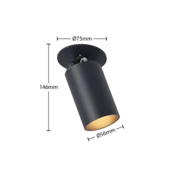 Arcchio indbygningsspot Davin, sort, cylinder, sæt med 3 stk