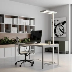 Arcchio LED-gulvlampe Logan Basic, sølv, 6.000 lm, dæmpbar