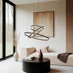 Arcchio LED-hængelampe Albiona, sort, 3 ringe, Ø 80 cm