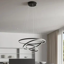 Arcchio LED-hængelampe Albiona, sort, 3 ringe, Ø 80 cm