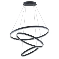 Arcchio LED-hængelampe Albiona, sort, 3 ringe, Ø 80 cm