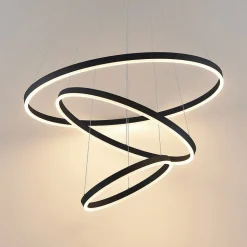 Arcchio LED-hængelampe Albiona, sort, 3 ringe, Ø 80 cm