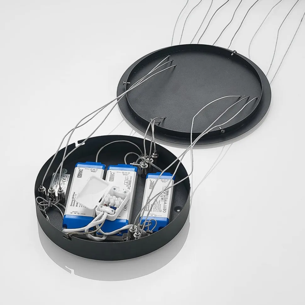 Arcchio LED-hængelampe Albiona, sort, 3 ringe, Ø 80 cm