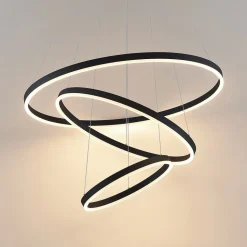 Arcchio LED-hængelampe Albiona, sort, 3 ringe, Ø 80 cm