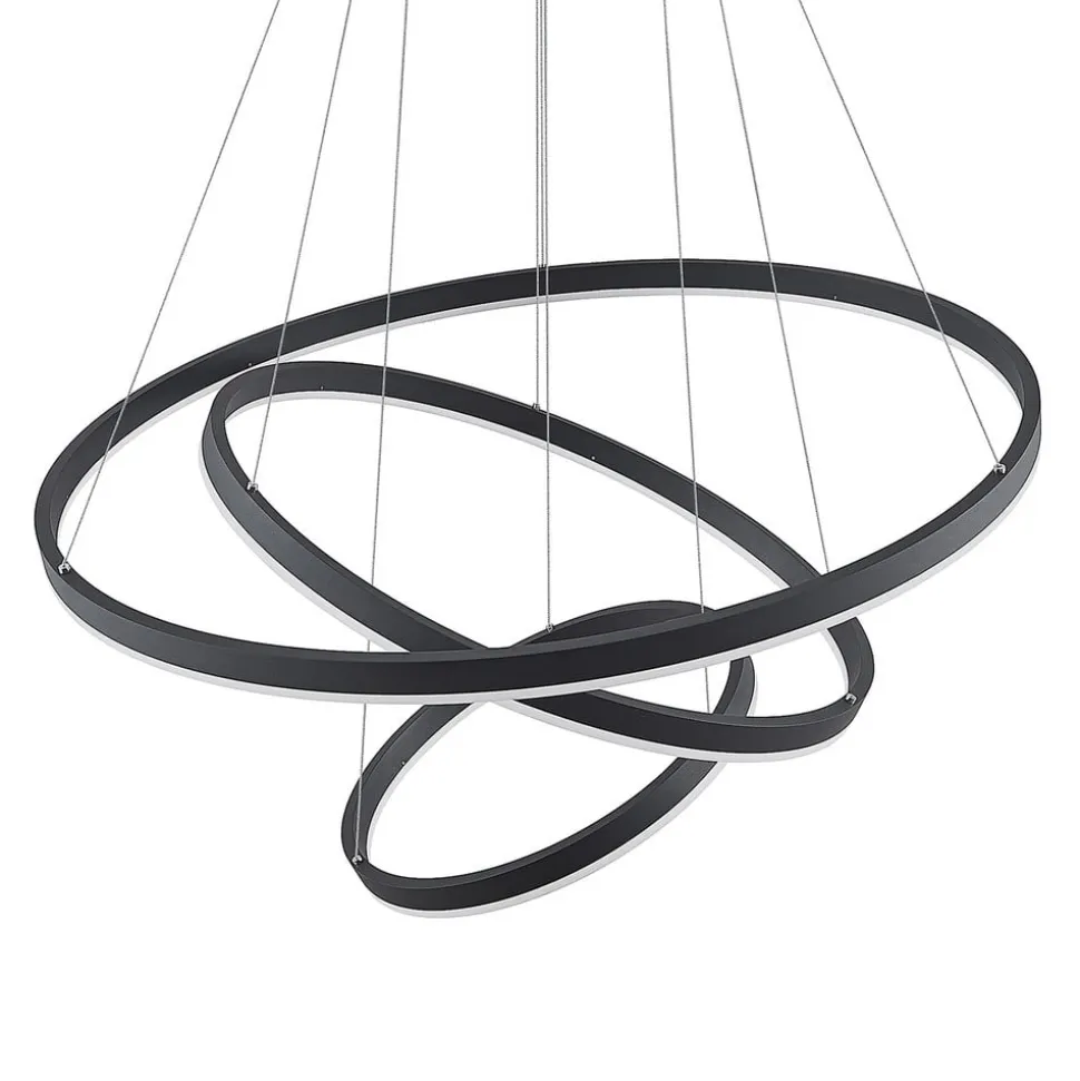 Arcchio LED-hængelampe Albiona, sort, 3 ringe, Ø 80 cm
