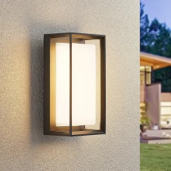 Arcchio LED-væglampe Ismera, antracit/opal, IP65, glas
