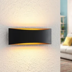 Arcchio LED-væglampe Jelle, 27 cm, sort/guld, op/ned