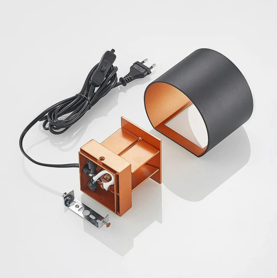 Arcchio væglampe Zuzana, rund, sort, stik, 13 cm