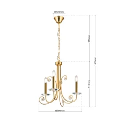 Ariane lysekrone, guldfarvet, Ø 50 cm, krystal, 3 lyskilder.