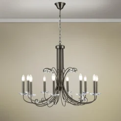 Ariane lysekrone, nikkel, Ø 92 cm, krystal, 10 lyskilder.