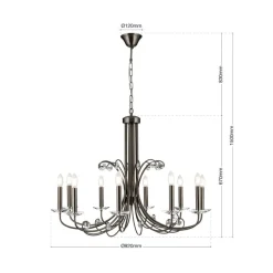 Ariane lysekrone, nikkel, Ø 92 cm, krystal, 10 lyskilder.