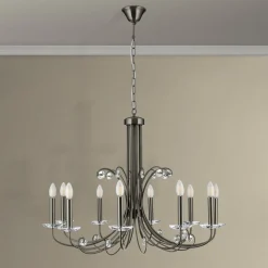 Ariane lysekrone, nikkel, Ø 92 cm, krystal, 10 lyskilder.