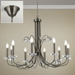 Ariane lysekrone, nikkel, Ø 92 cm, krystal, 10 lyskilder.