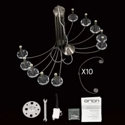 Ariane lysekrone, nikkel, Ø 92 cm, krystal, 10 lyskilder.