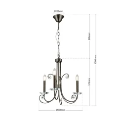 Ariane lysekrone, nikkelfarvet, Ø 50 cm, krystal, 3 lyskilder.