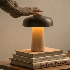 Audo bordlampe, sand/bronze, sten, 24,5 cm