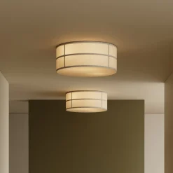 Audo loftlampe Hashira, naturfarve, hør, Ø 50 cm