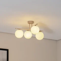 Aurora loftlampe, beige, Ø 50 cm, 4 lyskilder, glas, E14