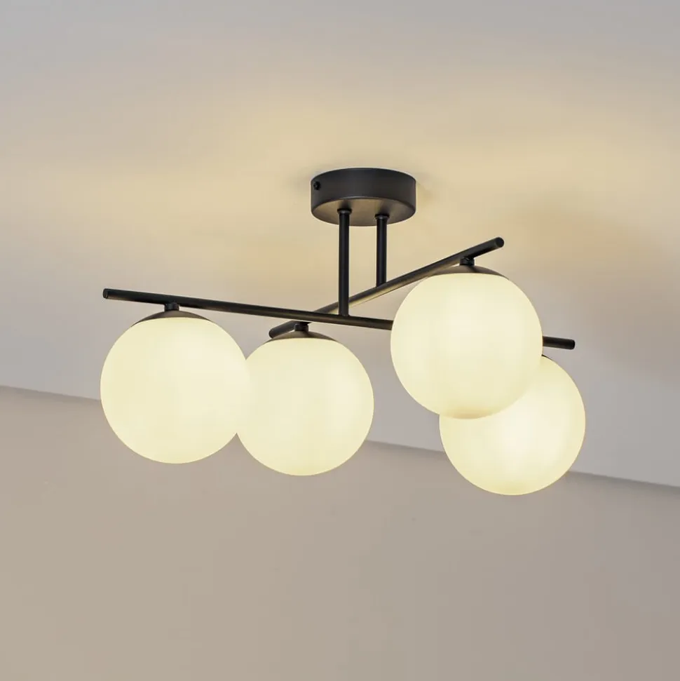 Aurora loftlampe, sort, Ø 50 cm, 4 lyskilder, glas, E14