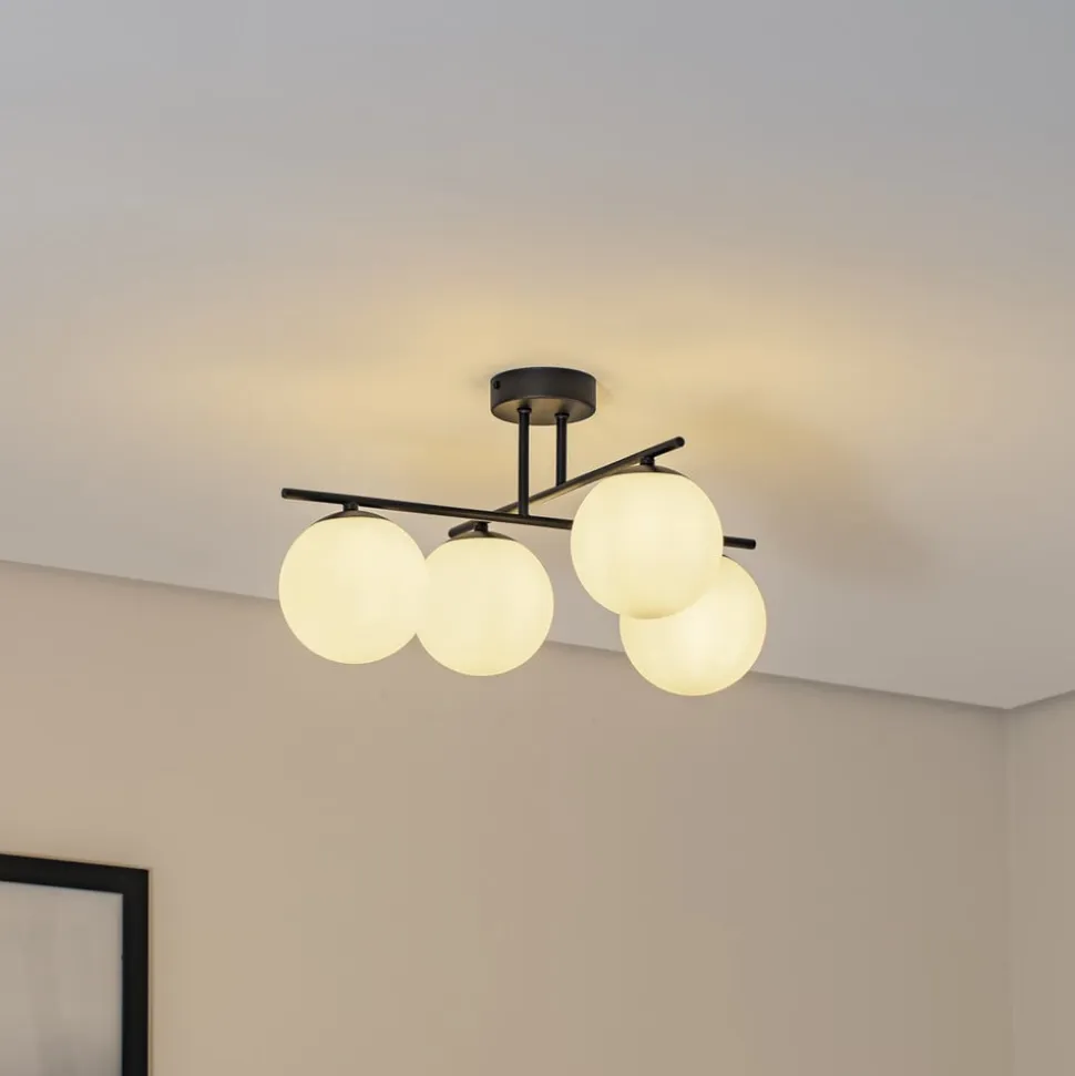 Aurora loftlampe, sort, Ø 50 cm, 4 lyskilder, glas, E14