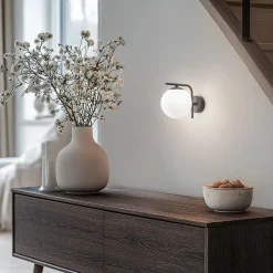 Aurora væglampe, sort, glas, 17 cm høj, kugle, E14