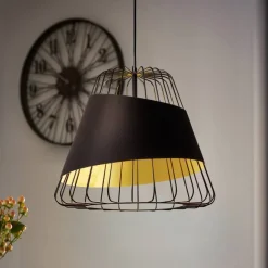 Austell pendellampe, Ø 43 cm, sort/guld, metal, stof