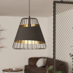 Austell pendellampe, Ø 43 cm, sort/guld, metal, stof