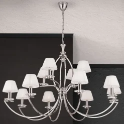 Avala - pragtfuld lysekrone i nikkel og hvid