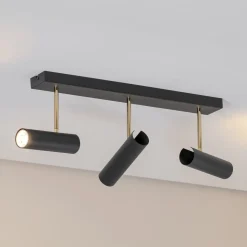Axion loftlampe, 3 lyskilder, sort/guld, lang, stål