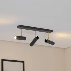 Axion loftlampe, 3 lyskilder, sort/guld, lang, stål