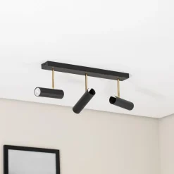 Axion loftlampe, 3 lyskilder, sort/guld, lang, stål