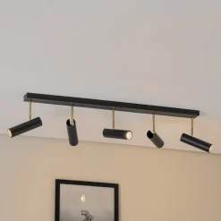 Axion loftlampe, 5 lyskilder, sort/guld, lang, stål