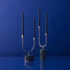 AYTM Grasil lysestage, guld/sort, bredde 25 cm, marmor