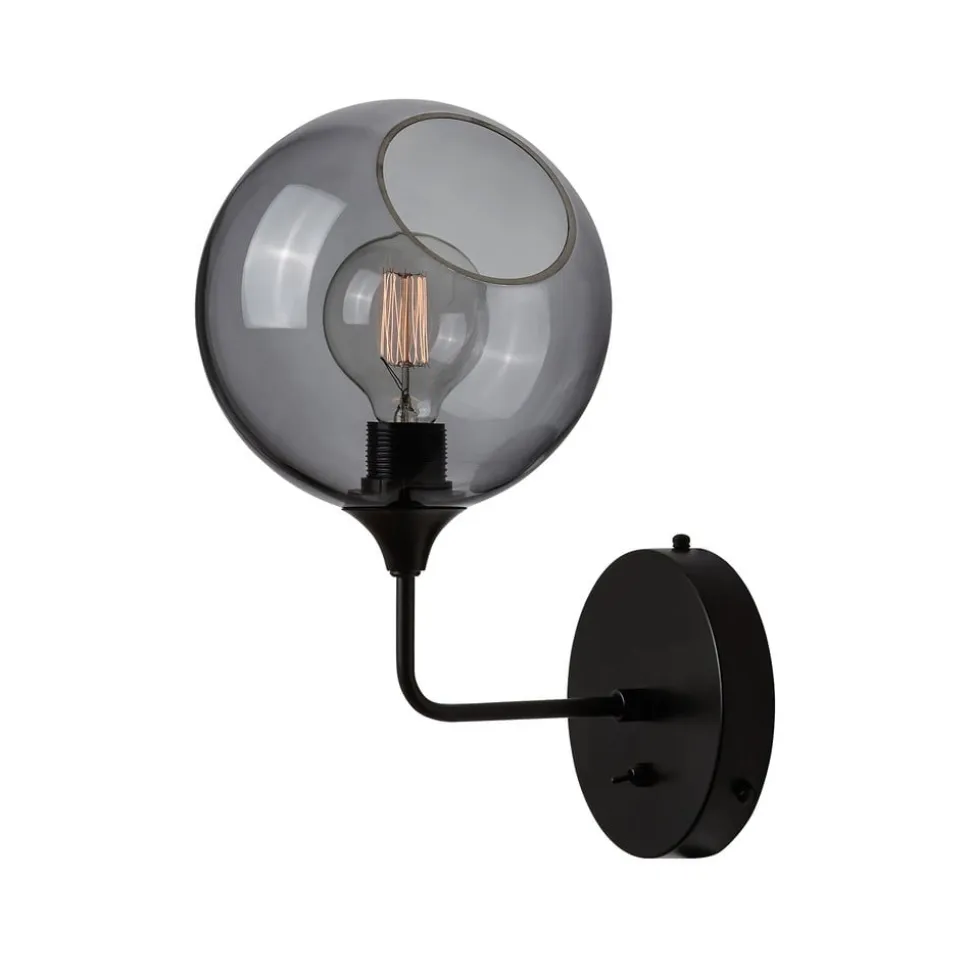 Ballroom Short væglampe, røggrå, glas, mundblæst