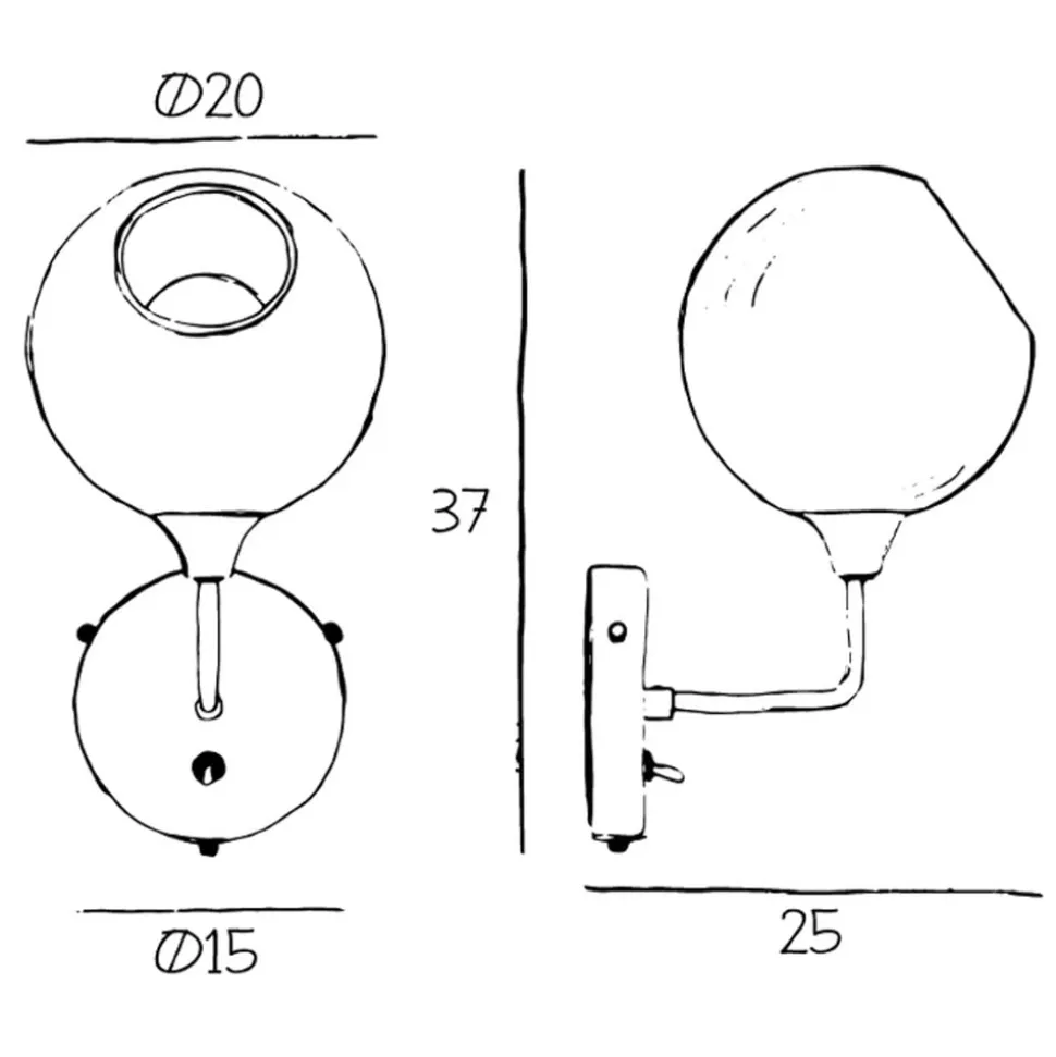 Ballroom Short væglampe, røggrå, glas, mundblæst