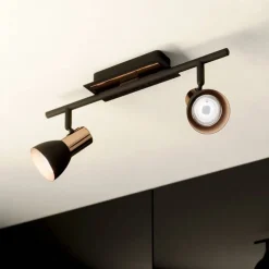 Barnham LED loftspot, længde 39,5 cm, sort/kobber